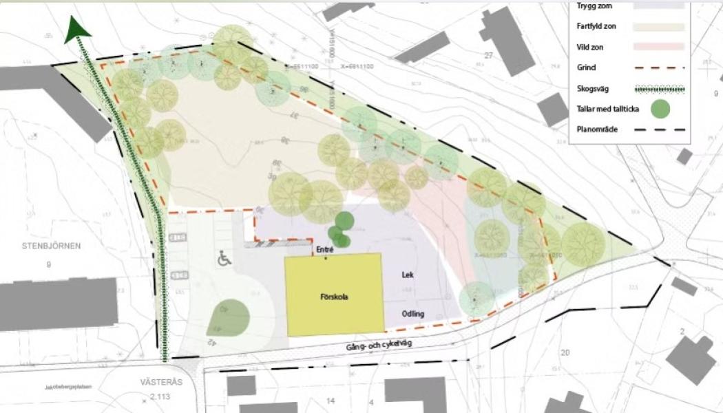 Illustrationskarta över Jakobsbergsplatsen med planområdet inritat. Pressbild från Västerås stad/via Mynewsdesk
