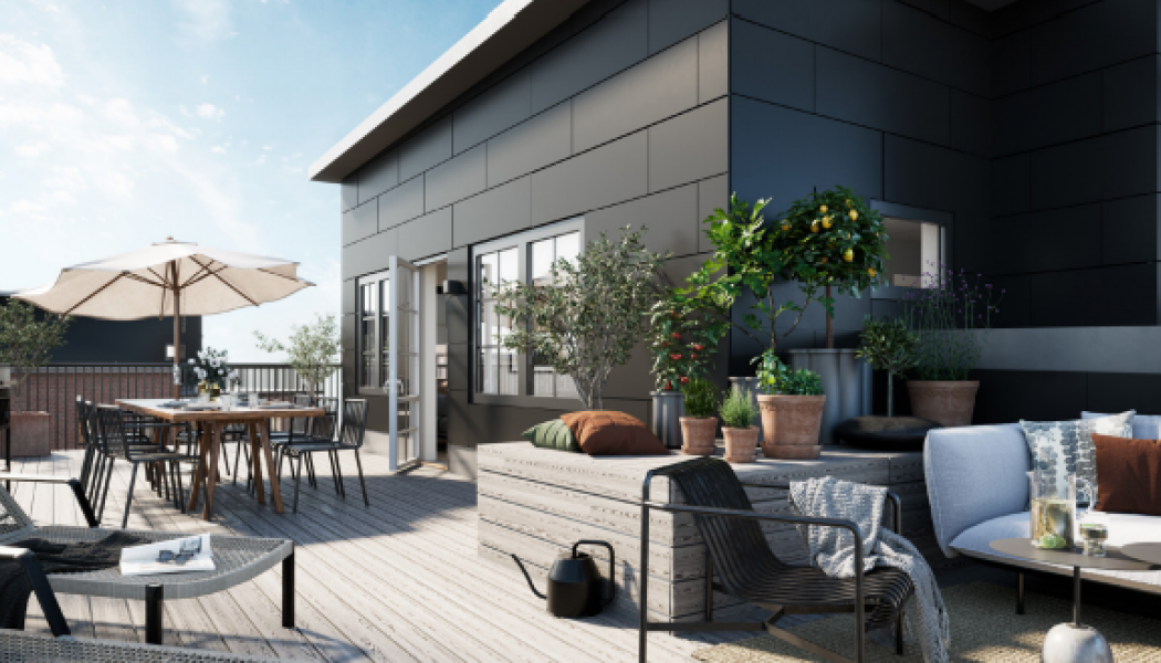 Kvarteret kommer att rymma totalt 112 bostäder – alltifrån ettor till femmor, townhouses, duplexlägenheter och penthouses med stora terrasser.