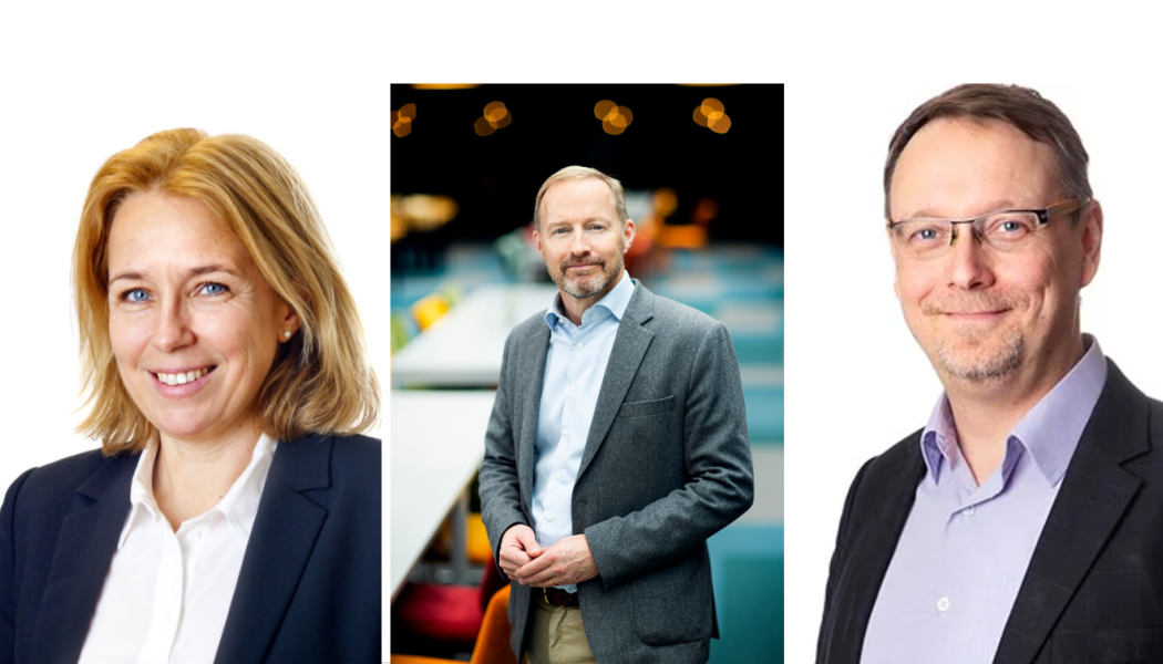 Susanne Rudenstam, Kanslichef Sveriges träbyggnadskansli David Johnsson, vd Trä- och möbelföretagen och Mathias Fridholm, direktör Svenskt trä. Foto: Sveriges träbyggnadskansli/Juliana Falldin/Svenskt trä