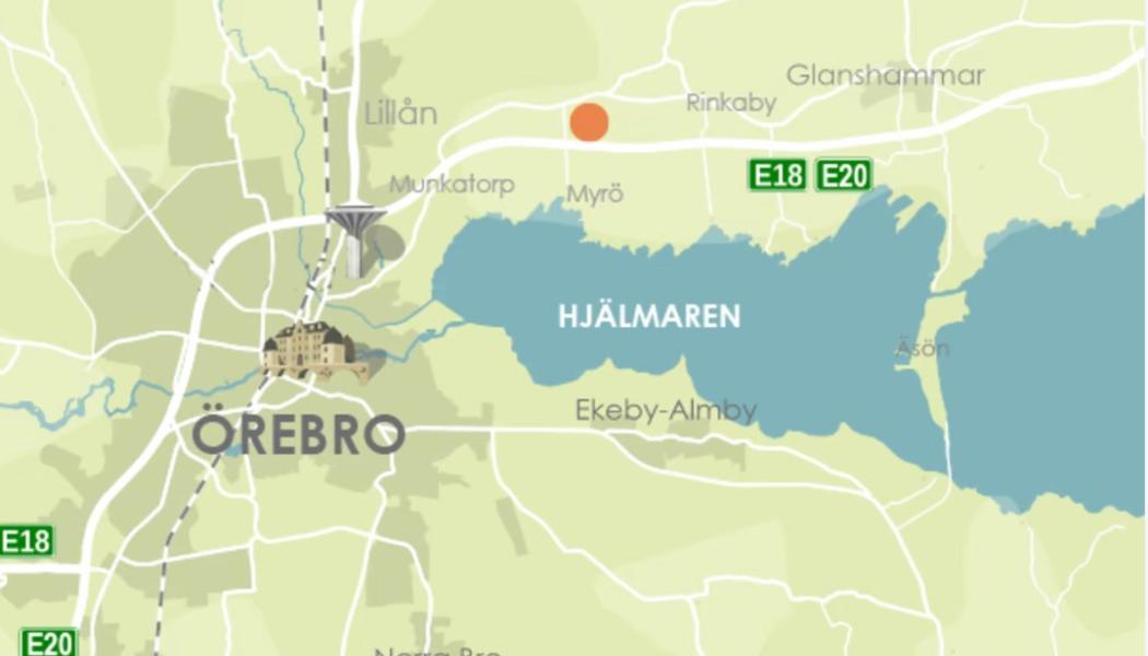 Karta med markering för den plats som markanvisas till Epiroc. Foto: Örebro kommun