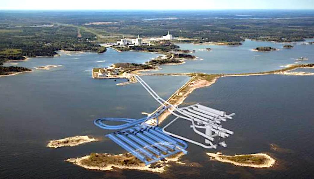 Det blå området visar var SKB planerar att utöka det befintliga SFR-förvaret Bild: SKB