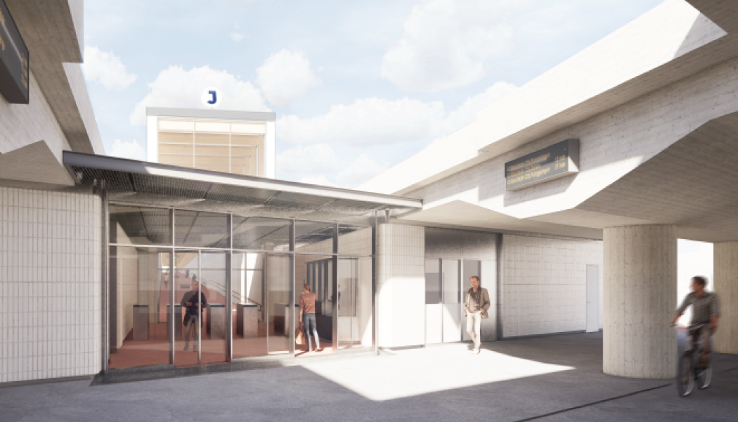 Illustration från Trafikverket som visar hur entrén planeras se ut. Arbetsmaterial från 2020 - slututformning kan avvika.
