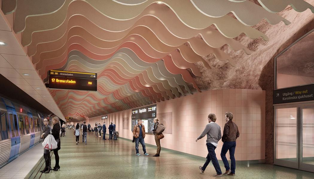 Plattformen är stationens innersta rum och kallas Snäckan. Bilden är ett utformningsförslag som kan komma att justeras. Foto: TMRW.Rundquist.Hagastaden.Runway