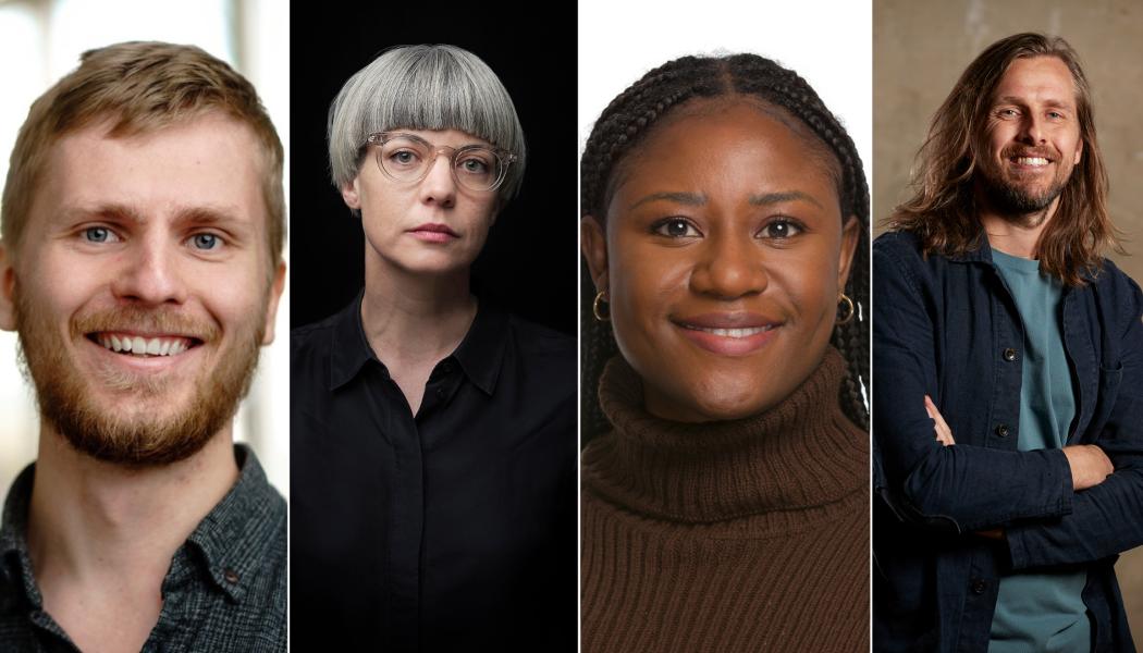 Fr.v. Hållbarhetschef Sebastian Holmström (Inrego), arkitekt Petra Jenning (FOJAB), miljö- och hållbarhetskonsult Tracy Makaraba (WSP) samt återbruksspecialist Anton Franker (Återbruksbyrån) rådger Svensk Byggplåt i hållbarhetsfrågor.