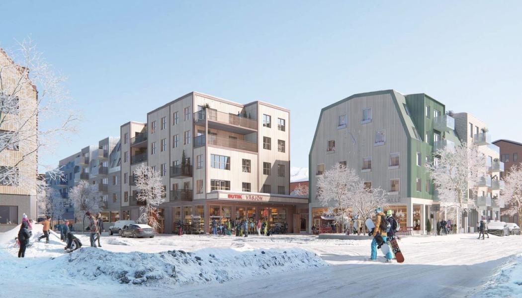  Torghusen vid Väsjö torg i Sollentuna. Pressbild: Hanssons Hus Entreprenad