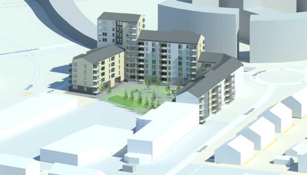 Illustration över möjlig ny bebyggelse. Illustration: Arkinova Arkitekter.