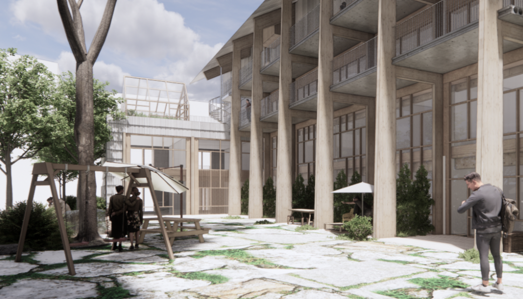 Gamla våningsplan lägger grunden för nya Kvarteret Återbruket. Visionsbild: Lendager Group