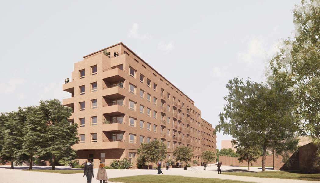 De planerade husen, sett från Nordanväg. Illustration: Marge Arkitekter