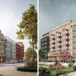 Storstaden Bostads och Riksbyggens vinnande bidrag i markanvisningstävlingarna i Barkarby. Visionsbilder: Kaminsky och Witte Sundell