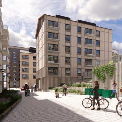 Kvarteret Spegeln, vy från Rudsjöterrassen. Av: Lindberg & Stenberg arkitekter AB