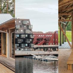 De nominerade bidragen Library House, Kilströms kaj och Höghult. Foto: Svenskt trä