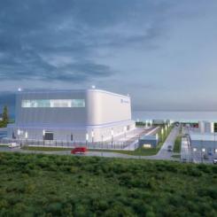 Illustration av ett SMR-kraftverk. Bild: Kärnfull Next AB/GE Hitachi Nuclear.