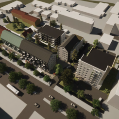 Det nya förslaget innebär att tre befintliga byggnader (50 A-C, 50 D-G och 50 H) ska bevaras och renoveras, medan övriga byggnader rivs för att ge plats åt nyproduktion av fyra hus med cirka 140 moderna bostäder. Pressbild: Uppsalahem