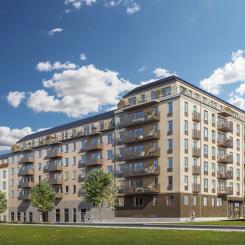 Bostadsprojektet Kaprifolen i Järvastaden, Solna​​​​​​​. Illustration: Skanska