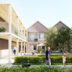 Rendering över vårdboendet som väntas stå färdigt sommaren 2025. Illustration: Sveafastigheter