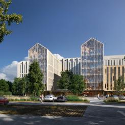 Illustration av Växjös nya akutsjukhus. Illustration: Arkitektteamet LINK/Arkitektur Arkitema