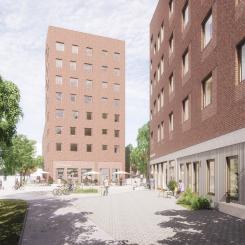 Publika stråk, trygga bostadsmiljöer med gårdar skapar liv på campus under dygnets alla timmar.