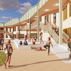 Visionsbild över den nya grundskolan på Adolfsfält i Ängelholm. Källa: Fojab