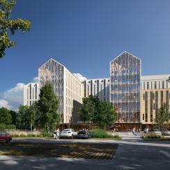 Så här kan det nya akutsjukhuset i Växjö komma att se ut. Illustration Arkitema och LINK Arkitektur