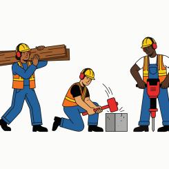 Illustration över byggarbetare. Illustration av:  Alghozy / Unsplash