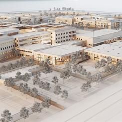 Arkitektbild (Krook & Tjäder) av ny anstalt i Trelleborg