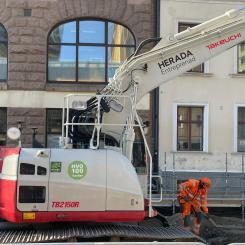Arbetsmaskiner och lastbilar som används vid byggen åt Göteborgs Stad måste från 2504 köras på HVO100 eller el. Bild Göteborgs Stad