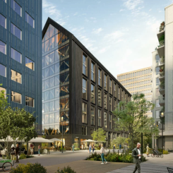 Habitat 7 är ett storskaligt och innovativt kontorshus som står klart på Masthuggskajen i december 2024. Bildkälla: Arkitektbyrån Krook & Tjäder