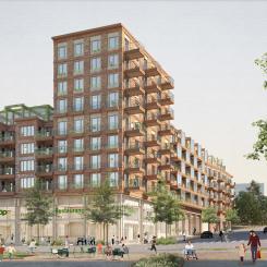 I Årsta ska SKB bygga en ny fastighet i trä, natursten och återvunnet material. Illustration: SKB / Kjellander Sjöberg