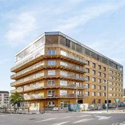 K2A:s Generatorn i Linköping, sannolikt det största plusenergihus som byggts i trä i Sverige. Bild: K2A