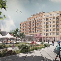 Järfälla kommun har kravet att kvarteret ska bli stadslikt. Ett annat krav, och som grundar sig på hållbarhetstänk, är använda stomkonstruktioner i trä. Bild: Witte Sundell Arkitektstudio