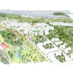 Flygvy Katrineberg. Illustration: Bea Dryselius