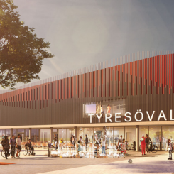 Den nya ishallens arkitektoniska utformning öppnar upp mot förbipasserande och gör det möjligt för dem att titta in och ta del av verksamheten i ishallen utifrån.