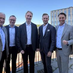 Joakim Hedin, styrelseordförande Bockasjö AB, Emil Engelbrektsson, chef fastighetsutveckling Balder, Erik Selin, styrelseordförande Balder AB, Lucas Flysjö, CFO Bockasjö AB, Jacob Torell, vd Next Step Group AB, Petter Hedihn , vd Bockasjö AB Foto: next stop