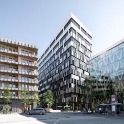 Bostads- samt kontorshuset på Östra Station. Illustration: Wingårdhs