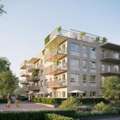 BRF lägenheter i Söndrum centrum i Halmstad.  Illustration: Jaenecke Arkitekter