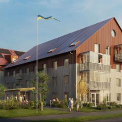 Brf Sommarskogen fasad. Pressbild: Riksbyggen
