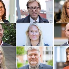 Här är Byggherrerådet (överst från vänster i bilden nedan): Lotta Björklund, vd Mitthem; Fredrik Törnqvist, vd Stångåstaden; Cathrine Holgersson, vd Gavlegårdarna; Petter Jurdell, kommersiell chef Rikshem, Sofia Hansdotter, fastighetsutvecklingsexpert Sveriges Allmännytta; Jonas Schneider, vd Familjebostäder i Stockholm; Anna Nordén, vice vd Framtiden Byggutveckling; Henrik Strand, vd Kristianstadsbyggen samt Desirée Morast, enhetschef Sveriges Allmännytta. Pressbild: Svergies Allmännytta