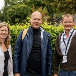 Fr. v. Malva Sinclair, projektledare Kulturhuset Möllegården, Ahrne Christiansson, projektledare för renoveringen och Johan Cronvall, platschef på Otto Nilssons Byggnads AB.