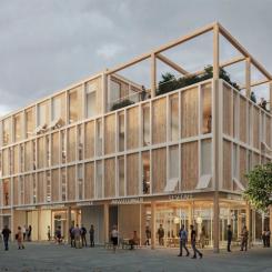 Puiseauxplatz i stadsdelen Nieder-Roden i Rodgau, där ett nytt stadsdelscentrum planeras. Bild: Arkitekterna Osterwold-Schmidt.