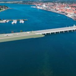 En ny järnvägsbro byggs över Guldborg Sund i Danmark. Illustration: Banedanmark