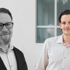 Carl Bohman, vd på Viktor Hanson, och Otto Martler, vd Derome BoPartner, ser fram emot samarbetet. Pressbild: Derome
