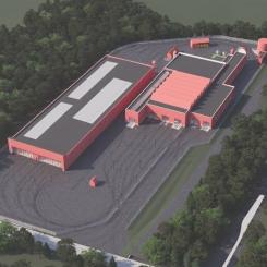 Visionsbild av den planerade spårvägsdepån i Nåntuna. Ill: Region Uppsala
