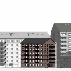Illustration: Reflex Arkitekter. Trähuset i mitten av bilden.