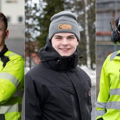 Finalisterna i SM för unga ventilationsmontörer 2024. Från vänster: Albin Eriksson, Hobbe Eriksson och Rohullah Rajabi.