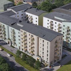 Nu påbörjas byggnationen av 177 hyresrätter i trä i Flatås, Göteborg. Pressbild: Derome