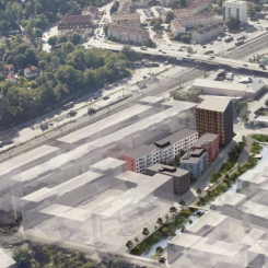 Punkthuset med sina tio våningar intill Bromstensstadens torg blir pendeltågsresenärernas första möte med stadsdelen. Foto: FOJAB