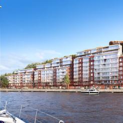 Kajhusen nedanför Telegrafberget med magnifik sjöutsikt på den södra stranden av inloppet till Stockholm. Bild: Ahlqvist & Almqvist Arkitekter.