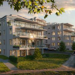 Visualisering av brf Fyrbåken med terrasser mot Mälaren.  Pressbild: HSB Regionalt