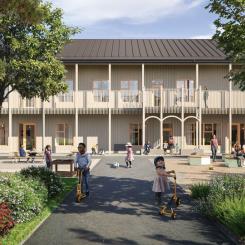 Gåvsta förskola byggs under cirka 1,5 år, med planerad inflyttning sommaren 2028 (illustration: Semrén & Månsson). Pressbild:  Uppsala kommun skol- och omsorgsfastigheter AB