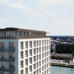 – Vi har velat ta vara på de unika kvaliteterna på platsen; närheten till både stad och hamn, Bangårdsterrassen och Carlsgatans boulevard och den fria utsikten över både Malmö och Öresund, säger Stefan Johansson, arkitekt på FOJAB. Illustration: FOJAB